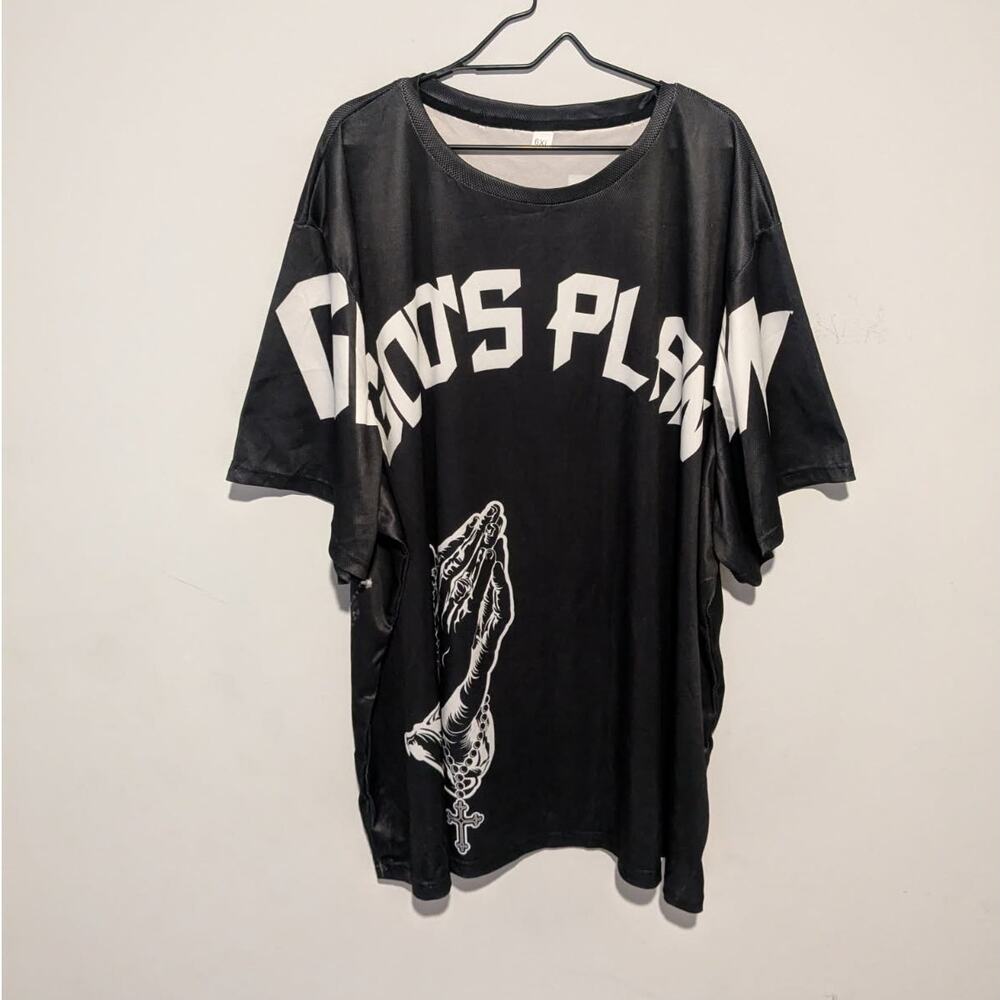 "GODS PLAN" Black & White Men's Shirt Size 6XL